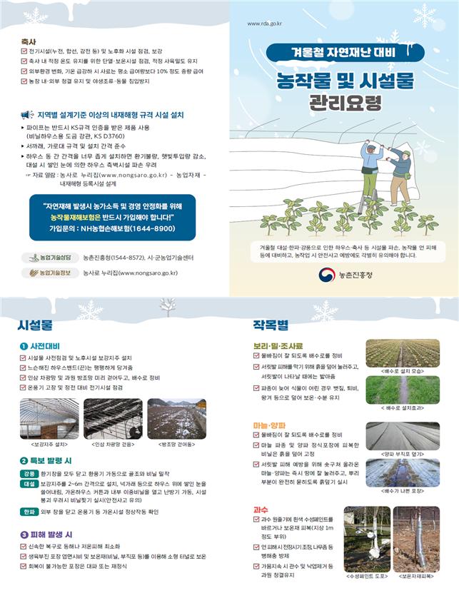 ▲겨울철 자연 재난 대비 농작물 및 시설물 관리 요령 (자료제공=농촌진흥청)