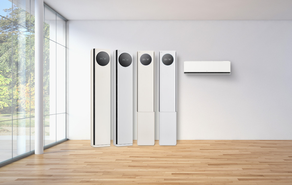 ▲LG 휘센 오브제컬렉션 타워에어컨은 어떠한 인테리어와도 잘 어울리는 오브제컬렉션 디자인의 '타워1(9시리즈)', 고객의 취향이나 라이프스타일에 맞게 커스터마이징할 수 있는 뷰케이스 디자인의 '뷰1프로(6시리즈)'로 구성된다.  (사진제공-LG전자)