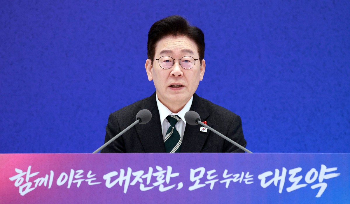 ▲이재명 대통령이 21일 청와대 영빈관에서 열린 2026년 신년 기자회견에서 발언하고 있다. (사진=뉴시스)