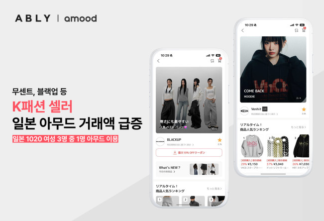 ▲에이블리 일본 앱 아무드, '무센트', ‘블랙업’ 등 K셀러 거래액 급증. (사진제공=에이블리)