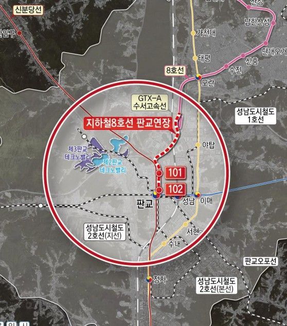 ▲지하철 8호선 판교연장사업 노선도. (사진제공=성남시)