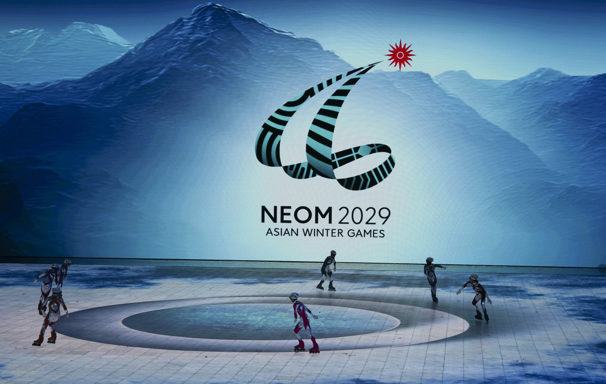 ▲지난해 2월 14일 중국 하얼빈에서 열린 제9회 동계아시안게임 폐막식에서 제10회 개최 도시인 사우디아라비아 네옴의 예술 공연이 펼쳐지고 있다.  (하얼빈(중국)/신화뉴시스)