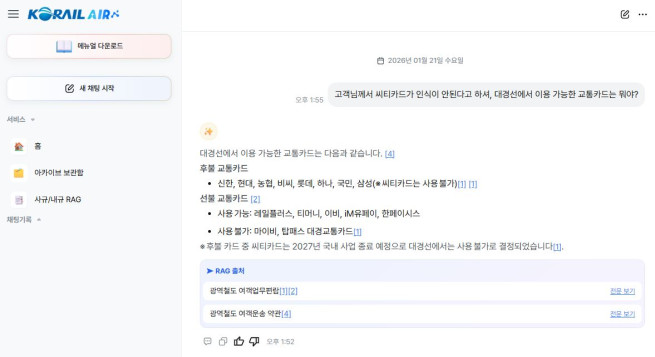 ▲AI 기반 지식검색 시스템 구축 이미지. (사진제공=한국철도공사)