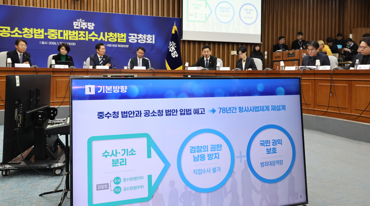 ▲ 검찰개혁 추진단장인 윤창렬 국무조정실 실장이 20일 서울 여의도 국회에서 열린 '공소청법, 중대범죄수사청법 공청회'에서 발언을 하고 있다. (뉴시스)