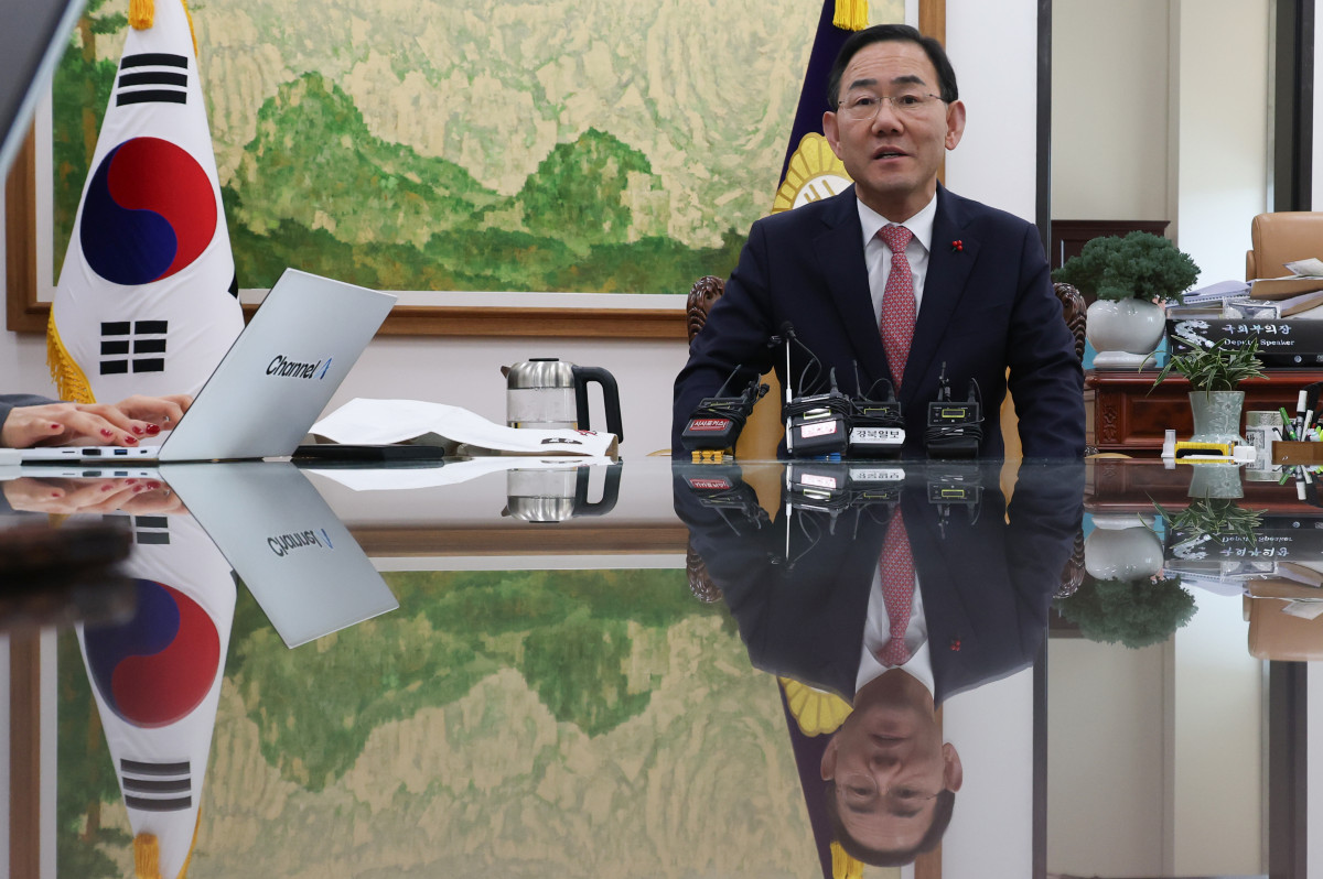 ▲주호영 국회부의장이 27일 국회에서 대구시장 출마 관련 기자간담회를 하고 있다.  (연합뉴스)