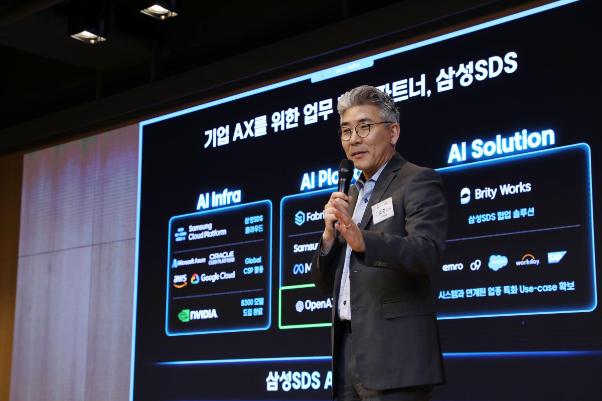 ▲삼성SDS 이호준 클라우드서비스사업부장(부사장)이 'Enterprise AI Connect 2026' 세미나에서 기조연설을 하고 있다. (사진제공=삼성SDS)