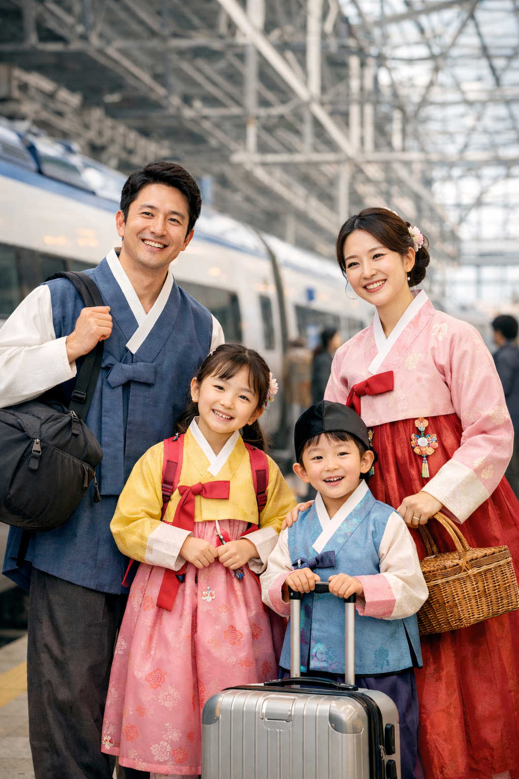 ▲화목한 가족의 고향 나들이를 위해 KTX 열차에 오르기 전 모습 (이미지=ChatGPT/무단전재 재배포금지)