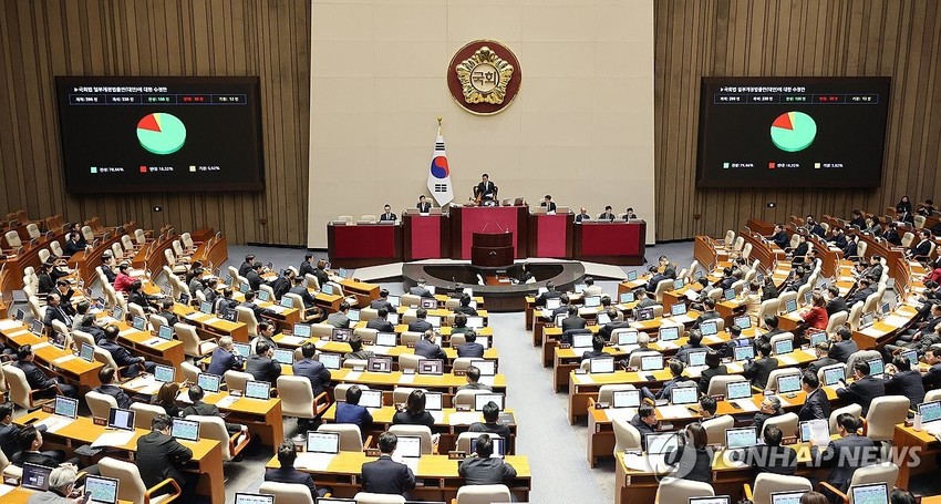 ▲29일 국회에서 열린 제431회 국회(임시회) 제2차 본회의에서 국회법 일부개정법률안이 가결되고 있다.  (연합뉴스)