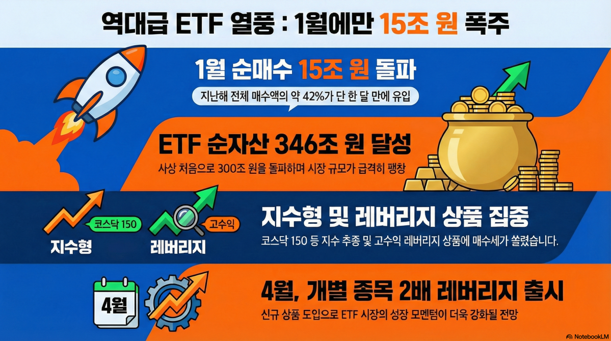▲이달 들어 개인투자자의 상장지수펀드(ETF) 순매수 규모가 10조 원을 돌파하며 국내 증시 상승의 핵심 동력으로 부상했다. (구글 노트북 LM)