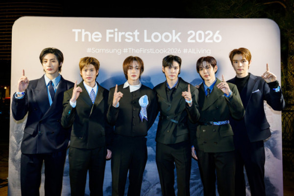 ▲라이즈가 미국 라스베이거스에서 열린 'CES 2026 삼성 더 퍼스트룩 2026'에 참석했다.(사진제공=SM엔터테인먼트)