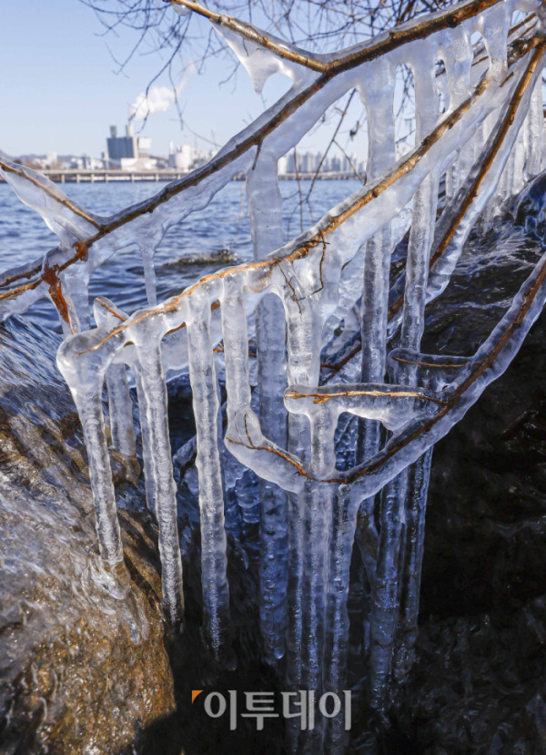 ▲서울을 포함한 수도권과 전국 곳곳에 한파 특보가 발효된 8일 서울 영등포구 양화한강공원에 고드름이 얼어 있다. 이날 기상청에 따르면 전날 오후 9시부터 서울과 경기북부·남동부, 강원도, 충북, 경북권에 한파주의보가 발효중이다. 매서운 추위는 한낮에도 이어지면 낮 동안 중부내륙 지역은 기온이 0도를 밑돌 것으로 예보됐다. 조현호 기자 hyunho@