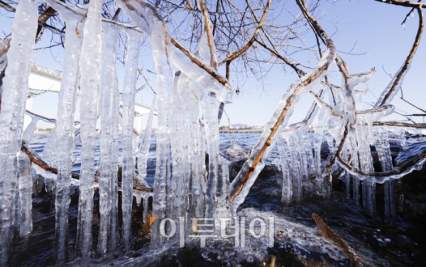 ▲서울을 포함한 수도권과 전국 곳곳에 한파 특보가 발효된 8일 서울 영등포구 양화한강공원에 고드름이 얼어 있다. 이날 기상청에 따르면 전날 오후 9시부터 서울과 경기북부·남동부, 강원도, 충북, 경북권에 한파주의보가 발효중이다. 매서운 추위는 한낮에도 이어지면 낮 동안 중부내륙 지역은 기온이 0도를 밑돌 것으로 예보됐다. 조현호 기자 hyunho@