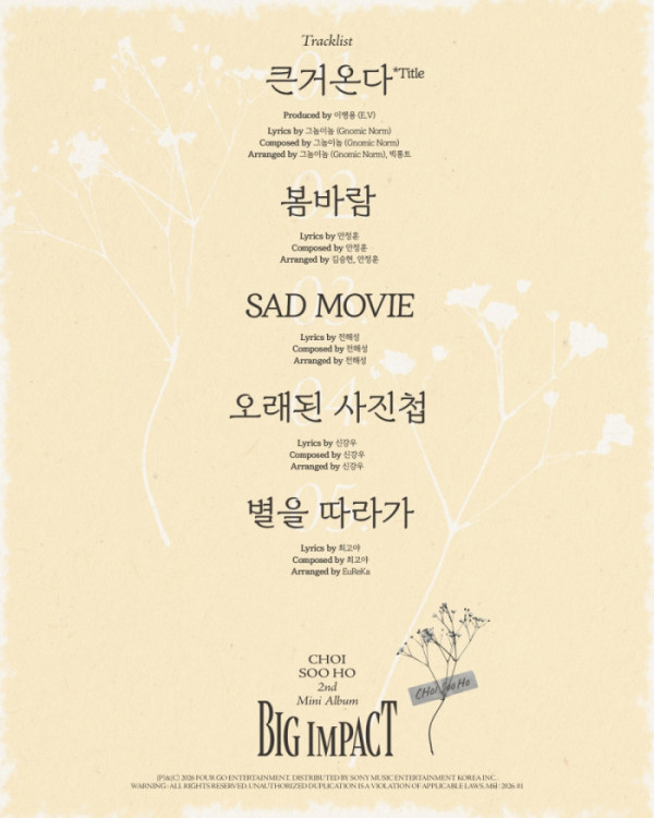 ▲최수호 트랙리스트(사진 제공 = 포고엔터테인먼트)