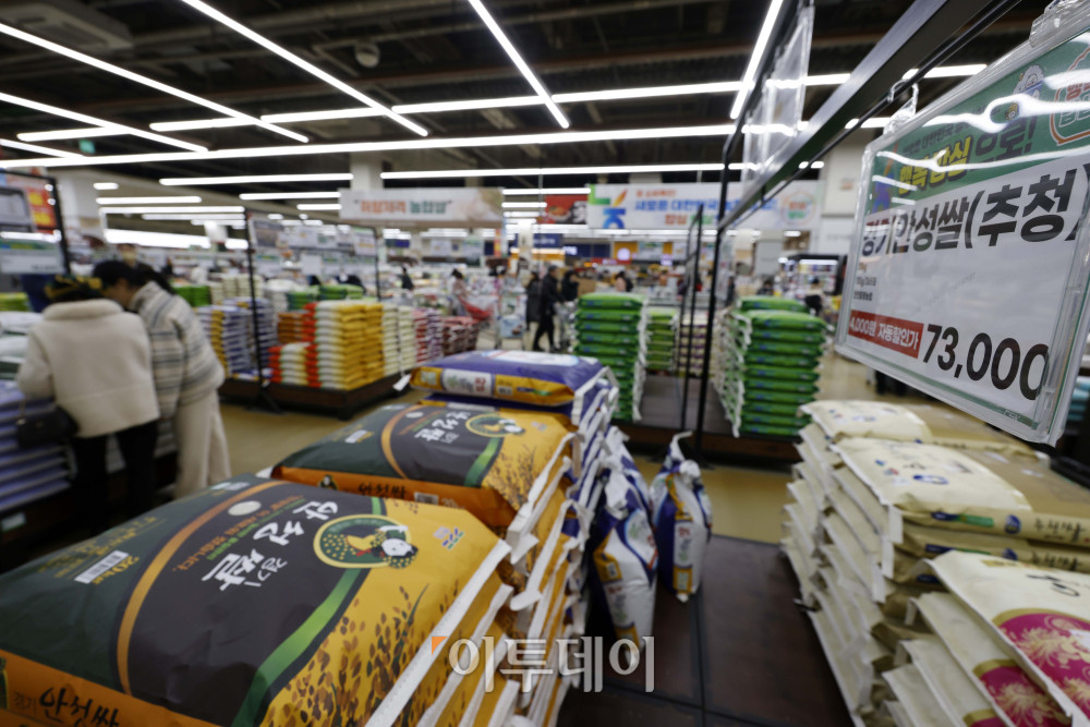 ▲설 명절을 앞두고 쌀값이 석 달 만에 최고치를 기록한 가운데 1일 서울 양재하나로마트에서 시민들이 장을 보고 있다. 이날 한국농수산식품유통공사(aT) 집계에 따르면 쌀 20㎏ 평균 소매가격은 지난달 29일과 30일 이틀 연속 6만5000원을 넘어섰다. 지난달 30일 기준 가격은 6만5302원으로, 작년 같은 기간(5만3180원)보다 22.8% 오른 수준이며 평년 대비로도 20.6% 높다. 정부는 명절 성수기를 앞두고 가격 부담을 완화하기 위해 할인 지원을 이어갈 방침으로, 쌀 20㎏당 최대 4000원을 지원할 계획이다. 고이란 기자 photoeran@