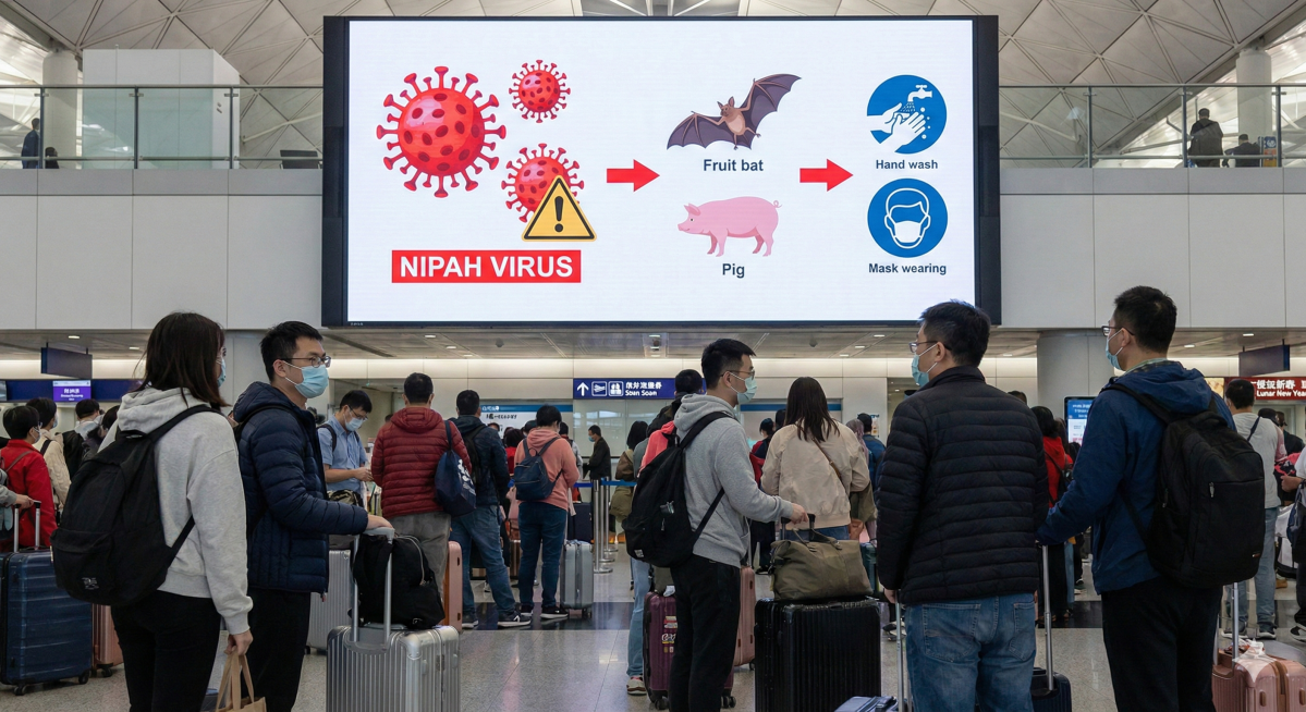 ▲'니파 바이러스' 공포…설 명절 동남아 여행 비상, 니파 바이러스 확산에 증상·치료제 등 촉각 (출처=제미나이 나노바나나 AI 기반 편집 이미지)