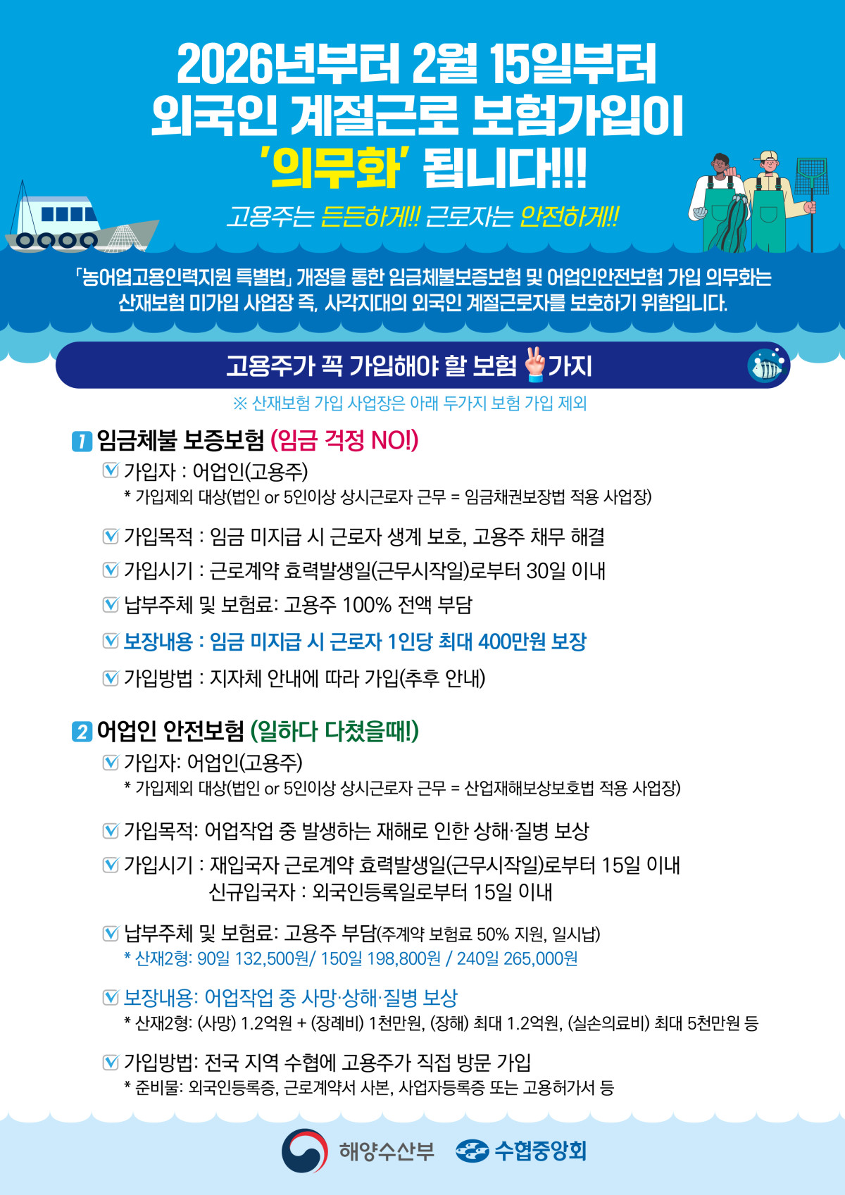 ▲외국인 계절근로 보험가입 안내 팸플릿 (해양수산부)