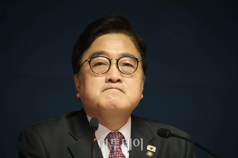 ▲우원식 국회의장이 5일 서울 여의도 국회 사랑재에서 신년 기자회견을 하고 있다. 고이란 기자 photoeran@