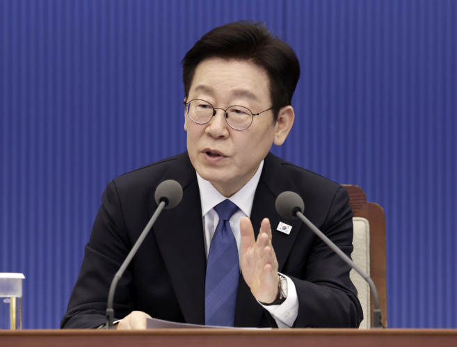 ▲이재명 대통령이 5일 청와대 여민관에서 열린 수석보좌관회의에서 발언하고 있다.  (연합뉴스)