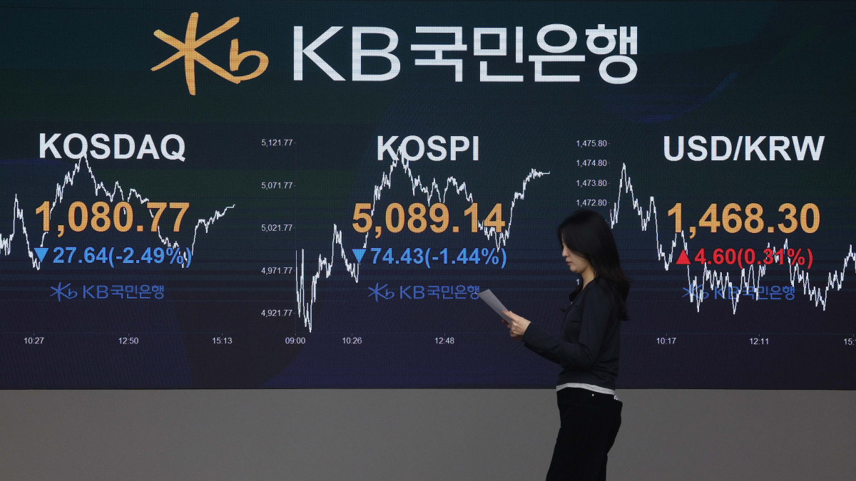 ▲오전 한때 5% 넘게 하락하며 4900선을 밑돌았던 코스피가 낙폭을 일부 만회한 채 장을 마친 6일 서울 여의도 KB국민은행 딜링룸 모니터에 코스피 등 시황이 표시되고 있다. 이날 코스피는 전일 종가 대비 74.43포인트(1.44%) 내린 5089.14로 거래를 마쳤다. 코스닥은 전일 대비 27.64포인트(2.49%) 하락한 1080.77로 마감했다. 서울외환시장에서 원·달러 환율은 전일 오후 3시 30분 주간종가 대비 0.5원 오른 1469.5원을 기록했다. 신태현 기자 holjjak@
