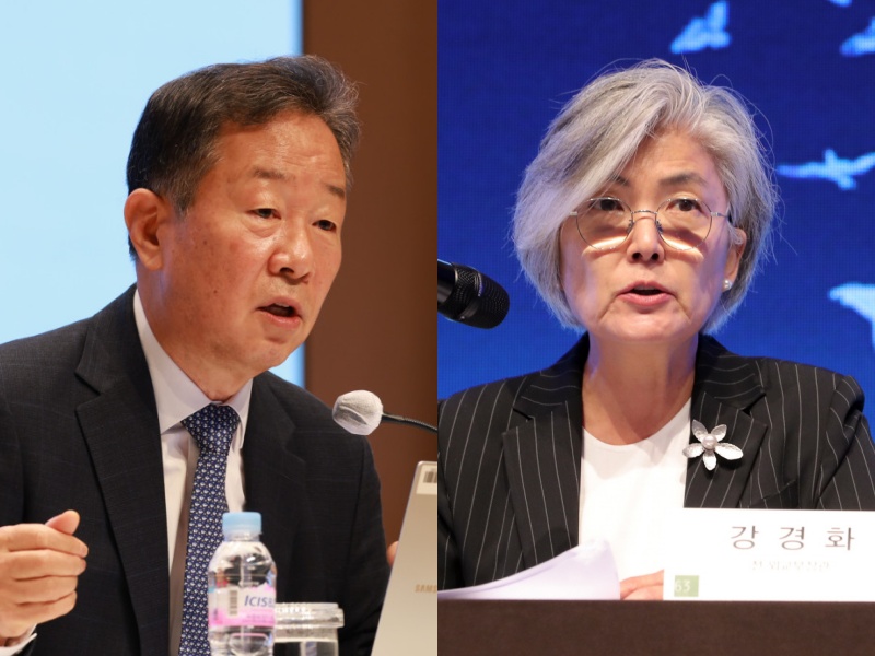 ▲사진 왼쪽부터 황건일 한국은행 금통위원, 강경화 주미대사 (이투데이DB)