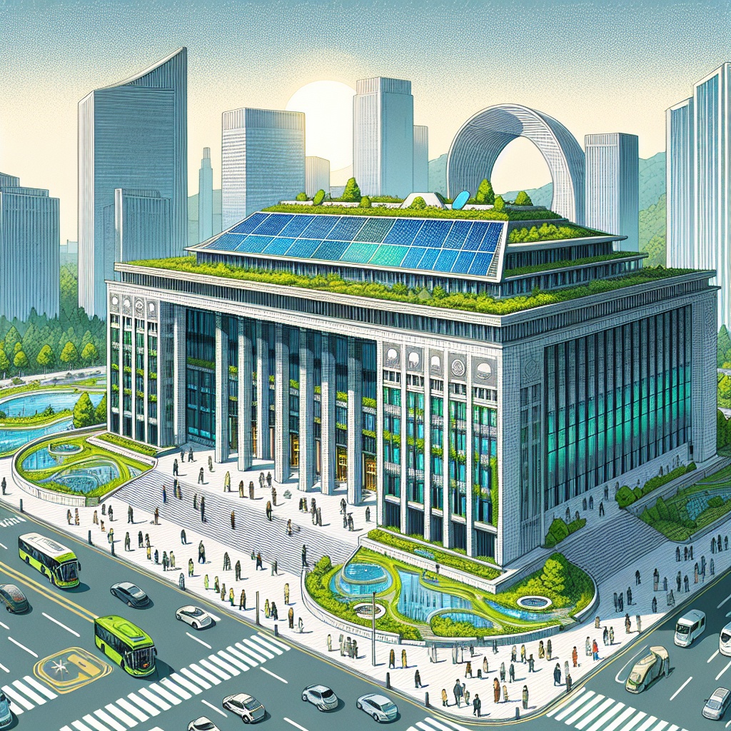 ▲용인시가 추진해 온 처인구청 복합청사 건립사업이 행정안전부 타당성조사를 최종 통과했다. 마평동 종합운동장 부지에 지하 2층~지상 11층, 연면적 3만7983㎡ 규모로 건립되며, 2028년 착공·2031년 준공을 목표로 한다. AI가 만든 건물 이미지. (김재학 기자·오픈AI 달리)