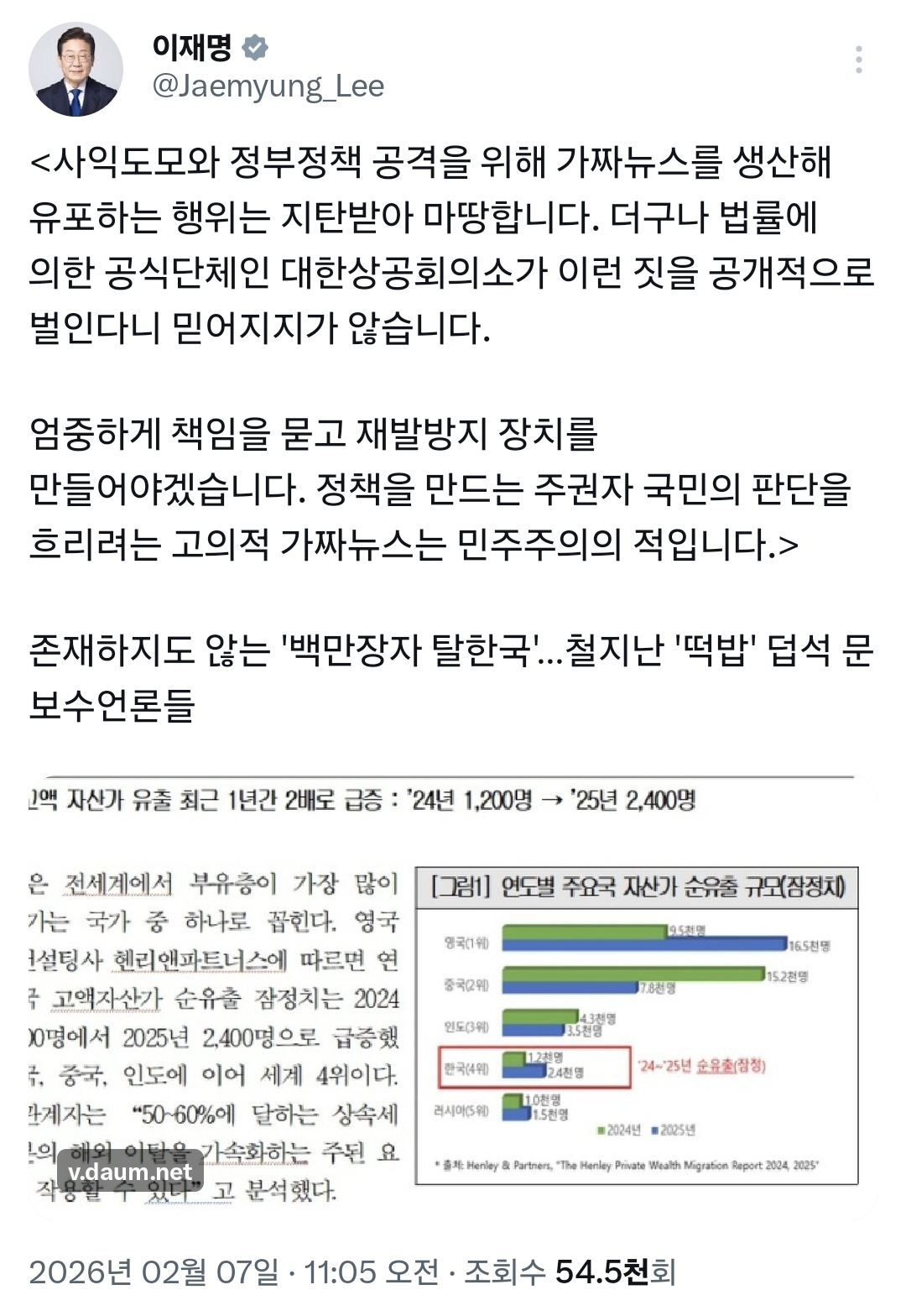 李대통령 비판에 대한상의 즉각 사과…"자산가 유출 통계 검증 부족"