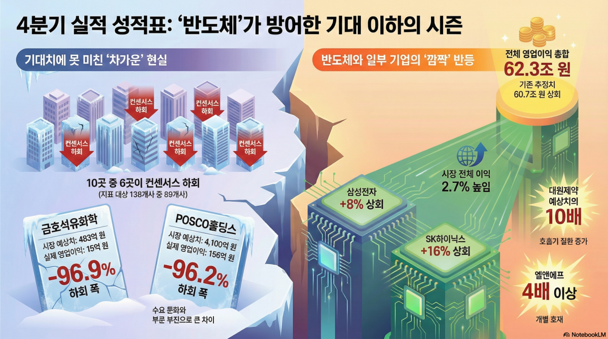4분기 실적 시즌 반환점…상장사 10곳 중 6곳 ‘기대치 미달’