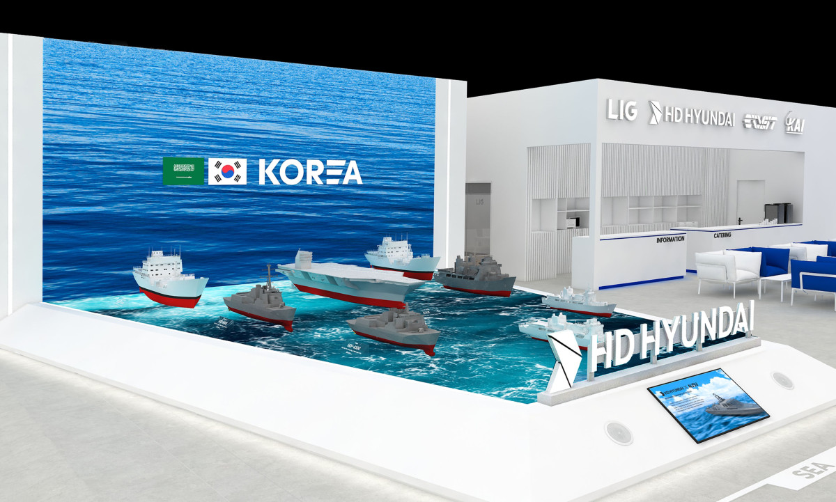 ▲12일까지 사우디아라비아 리야드에서 열리는 ‘WDS 2026’의 HD현대중공업 부스 조감도 (사진제공=HD현대중공업)