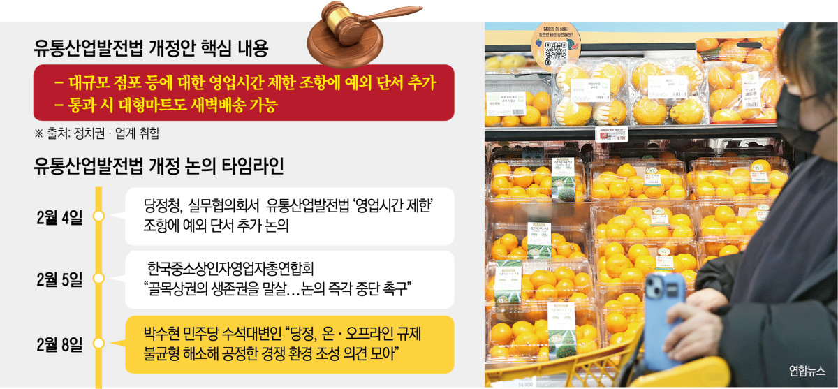 ▲유통산업발전법 개정안 핵심 내용 및 논의 타임라인 (이투데이 그래픽팀=신미영 기자)
