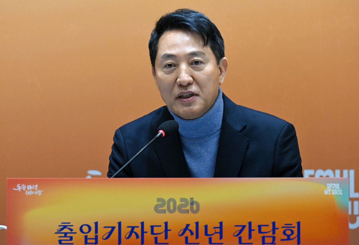 ▲오세훈 서울시장이 10일 서울 중구 서울시청에서 ‘2026년 출입기자단 신년 간담회’를 갖고 있다. 신태현 기자 holjjak@