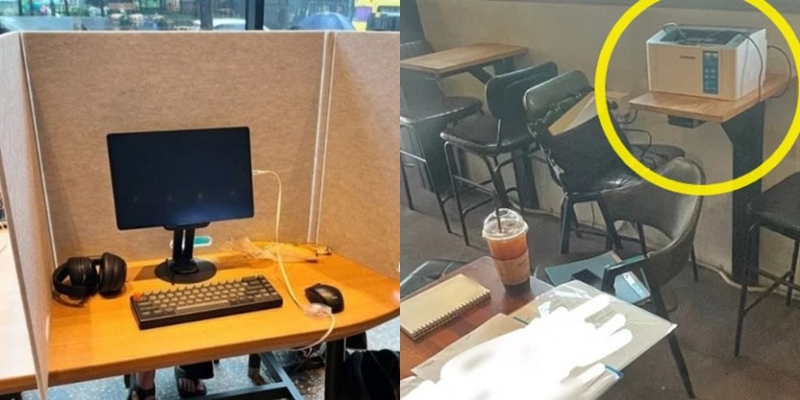 ▲스타벅스에서 민폐 논란을 일으킨 칸막이와 프린터기. (출처=온라인 커뮤니티)