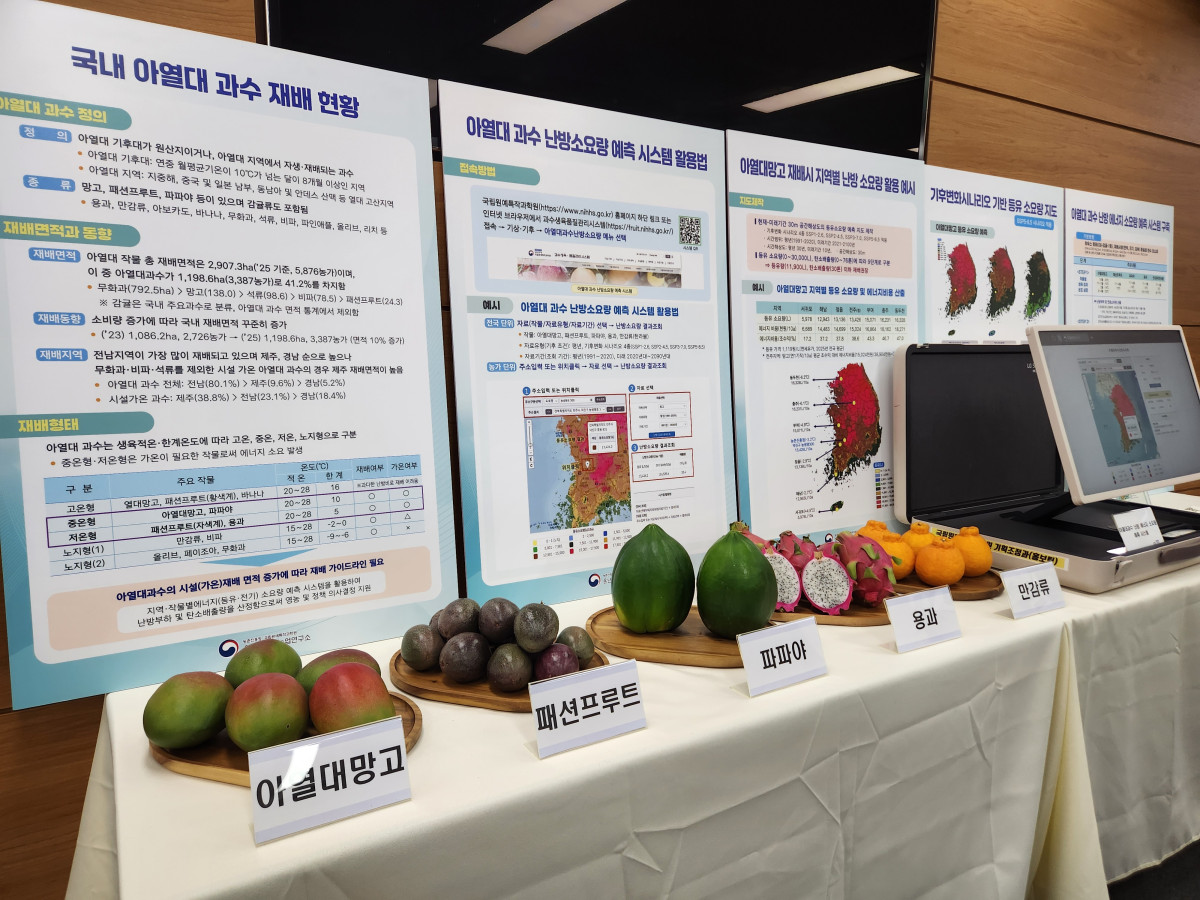 ▲5개 아열대 과수의 ‘난방 에너지 소요량 예측 정보 제공 시스템’ 구축 브리핑 자료. (노승길 기자)