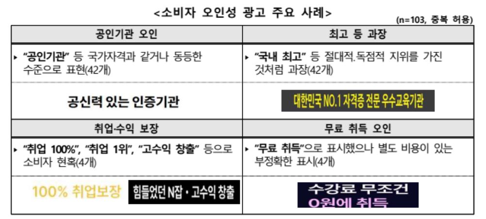 ▲소비자 오인성 광고 주요 사례 (한국소비자원)