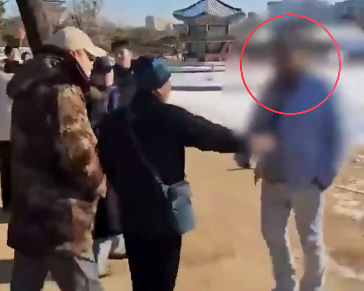 ▲경복궁 관리 직원을 폭행한 중국인. (출처=채널A 보도 캡처)