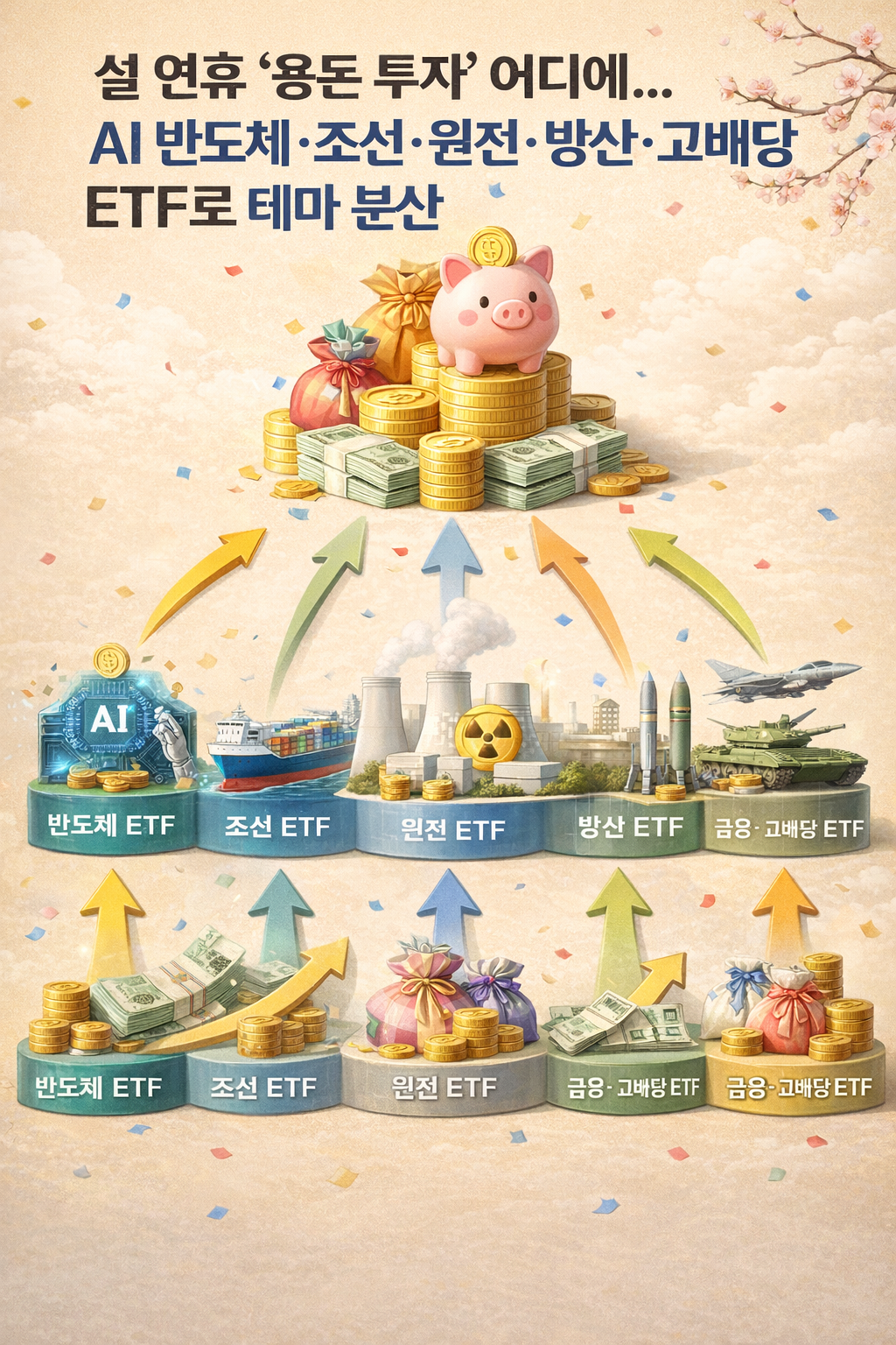 [설용돈 추천 ETF] 테마 ETF로 한 번에…AI 반도체·조선·원전·방산·고배당 ETF로 분산