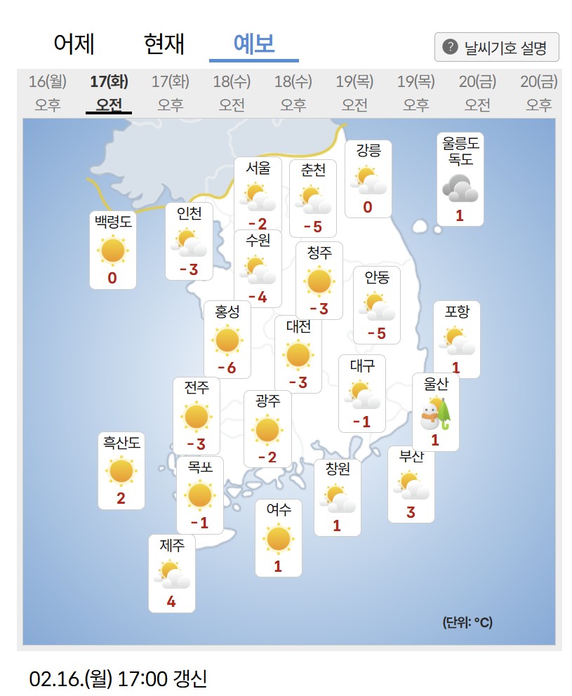 ▲17일 오전 기온. (출처=기상청)
