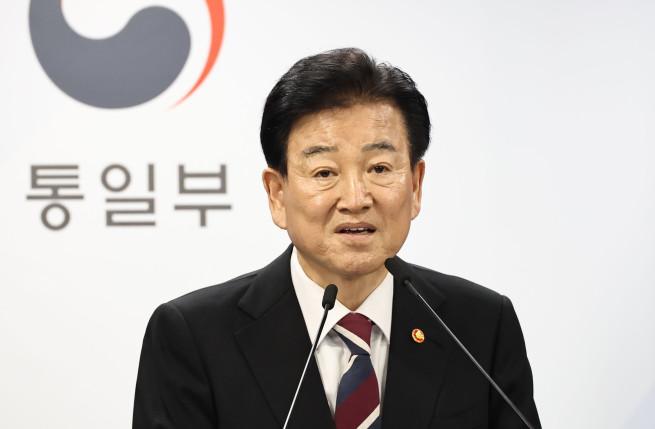 ▲정동영 통일부 장관이 18일 서울 종로구 정부서울청사 브리핑룸에서 대북 무인기사건 재발방지대책을 발표하고 있다. 2026.2.18 (연합뉴스)
