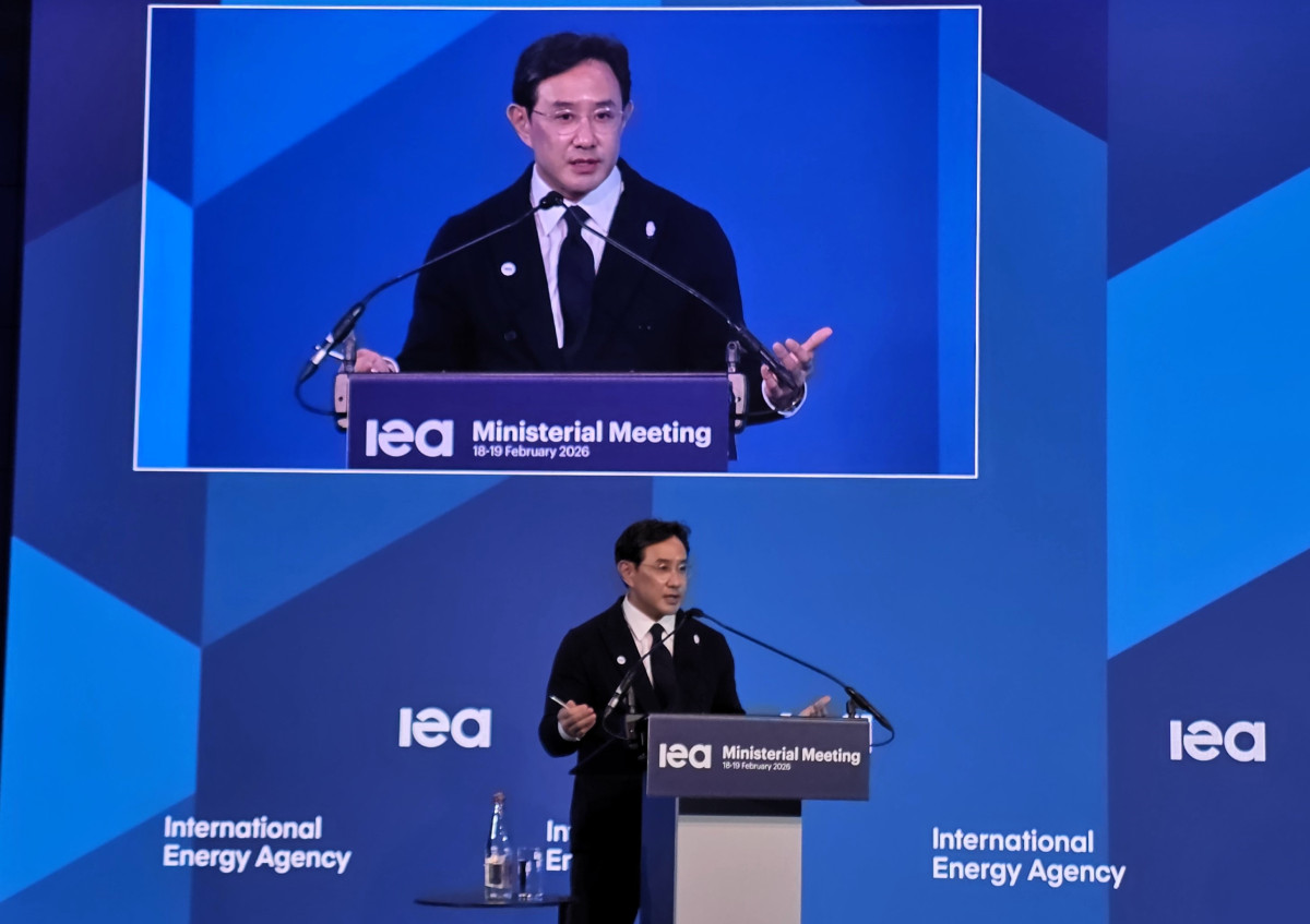 ▲최윤범 고려아연 회장이 IEA 각료이사회 중 개최된 '정부-산업계 토론회: 핵심광물 공급망' 세션에서 발언하고 있다. (사진= 고려아연)