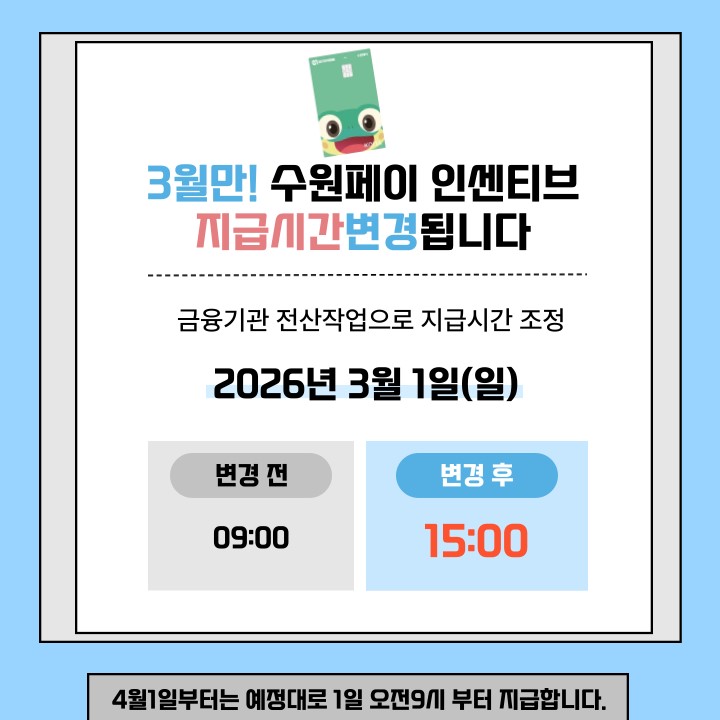 ▲3월 수원페이 인센티브 지급 시간 변경 홍보물 (수원특례시)