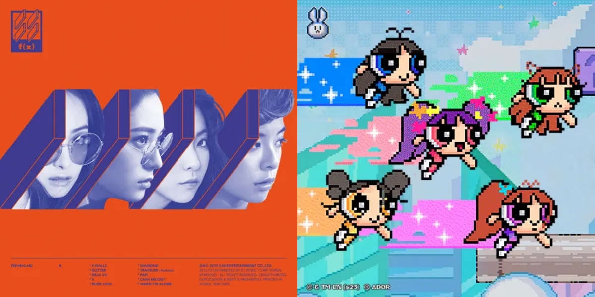 ▲그룹 에프엑스 정규 4집 '4 Walls', 뉴진스 EP 2집 'Get Up'. (사진제공=SM엔터테인먼트, 어도어)