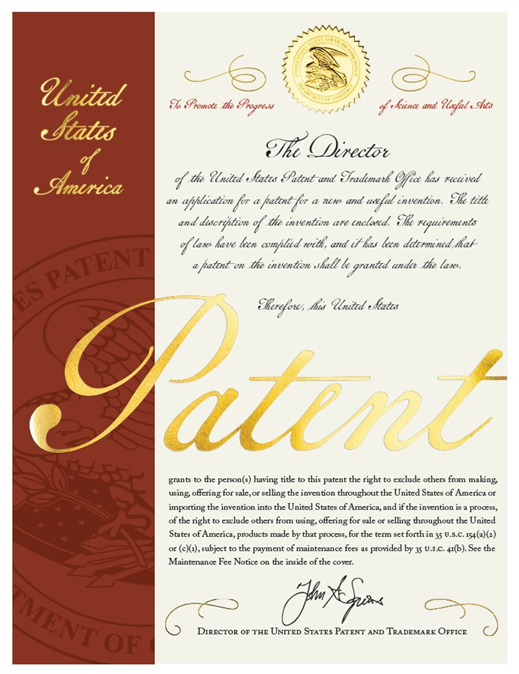 ▲대통령경호처이 미국 특허청(USPTO)으로부터 특허를 획득한 경호처 자체 개발 ‘인공지능(AI) 기반 엑스레이(X-ray) 위험물 검색기법’ 특허증. 사진=대통령경호처
