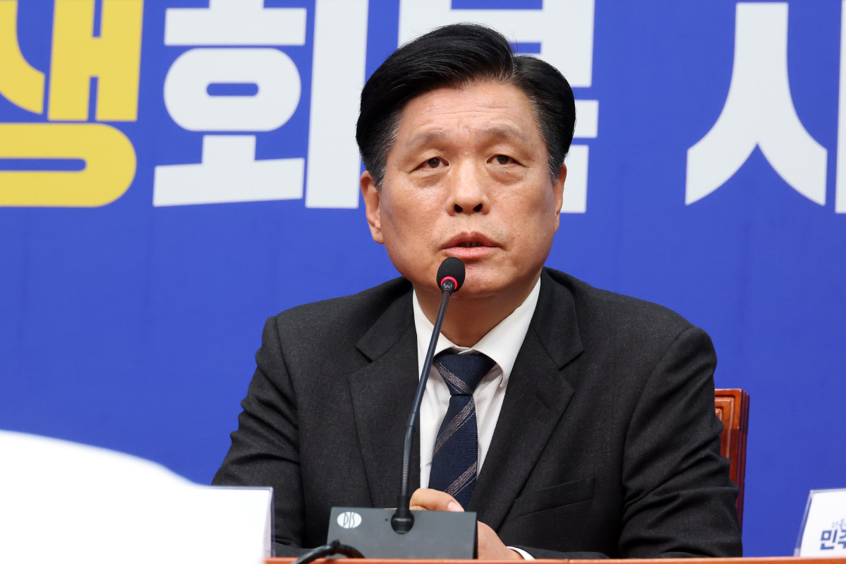 ▲조승래 더불어민주당 사무총장이 22일 국회에서 현안 관련 기자간담회를 하고 있다. 사진=연합뉴스