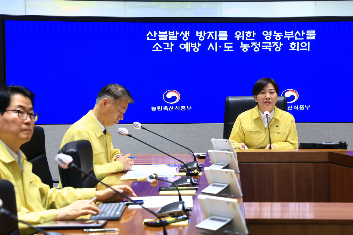 ▲송미령 농림축산식푸부 장관이 23일 정부서울청사에서 산불 예방을 위한 시·도 농정국장 영상회의를 주재하고 있다. (사진제공=농림축산식품부)