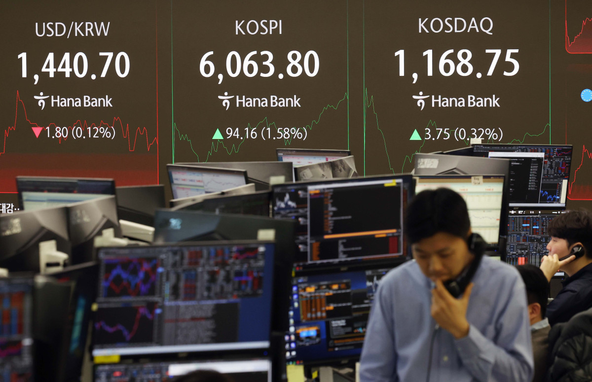 ▲코스피가 사상 처음 장중 6000선을 돌파한 25일 오전 서울 중구 하나은행 딜링룸에 코스피 등 시황이 표시되고 있다. 이날 지수는 전장 대비 53.06포인트(0.89%) 오른 6022.70으로 시작하며 개장과 동시에 ‘육천피’를 달성했다. 신태현 기자 holjjak@
