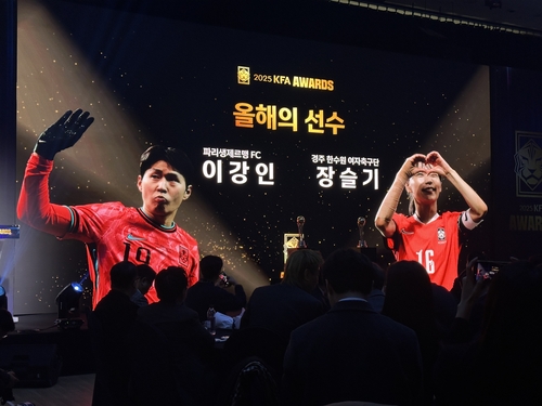 ▲올해의 선수상 선정된 이강인과 장슬기. (연합뉴스)