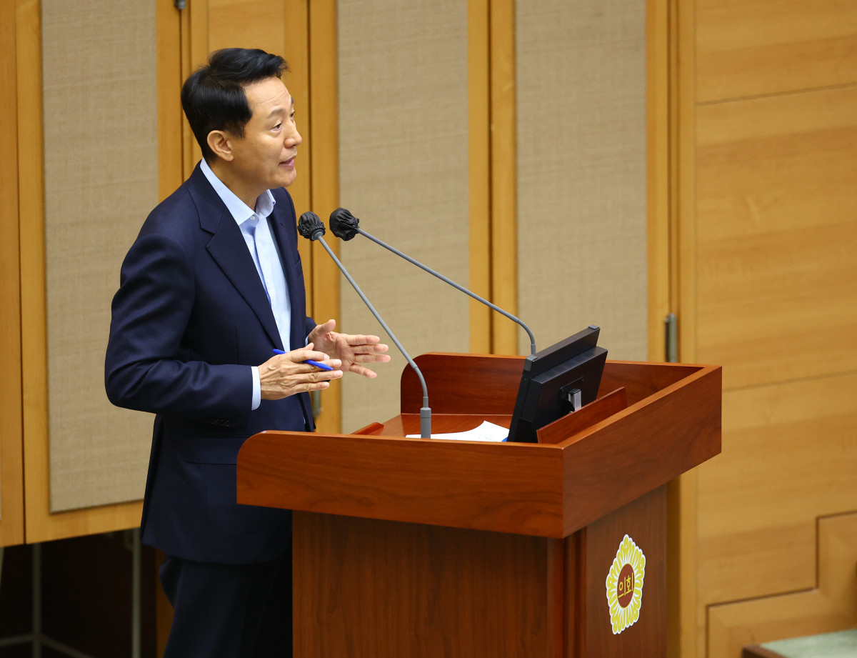 ▲오세훈 서울시장이 서울시의회에서 발언하고 있다. (뉴시스)