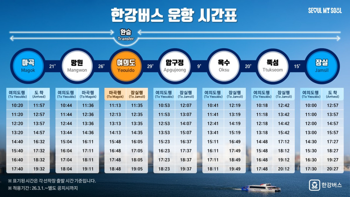 ▲한강버스 운항 시간표. (자료 제공 = 서울시)