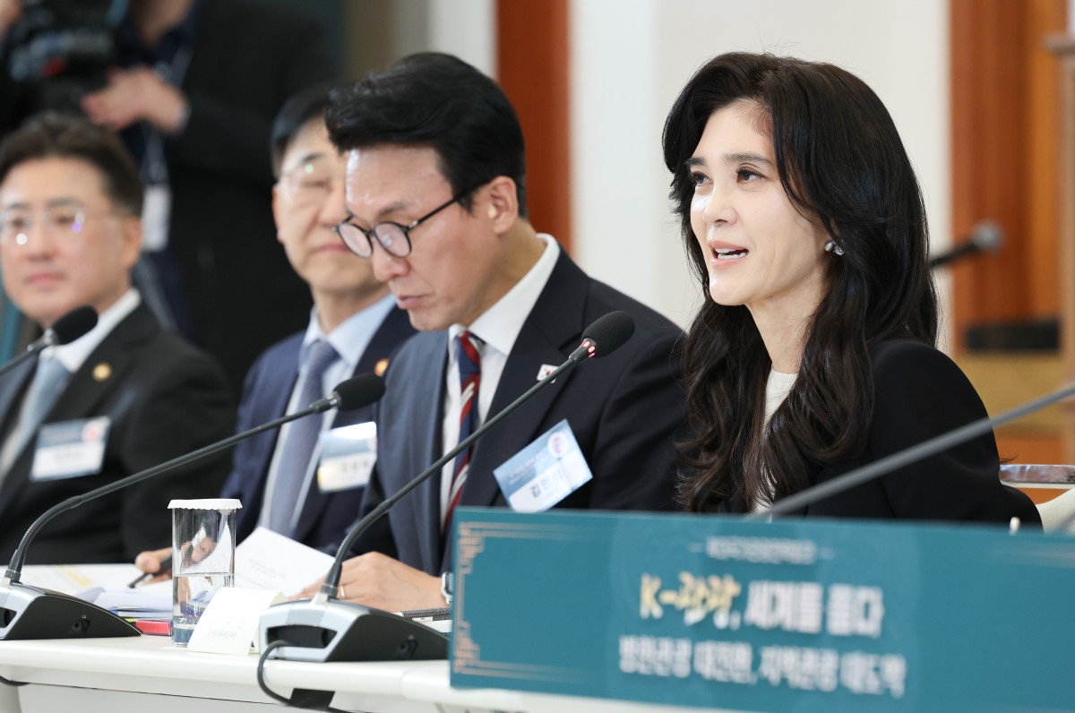 ▲이부진 한국방문의해위원장이 25일 청와대에서 이재명 대통령 주재로 열린 확대국가관광전략회의에서 발언하고 있다. (연합뉴스)