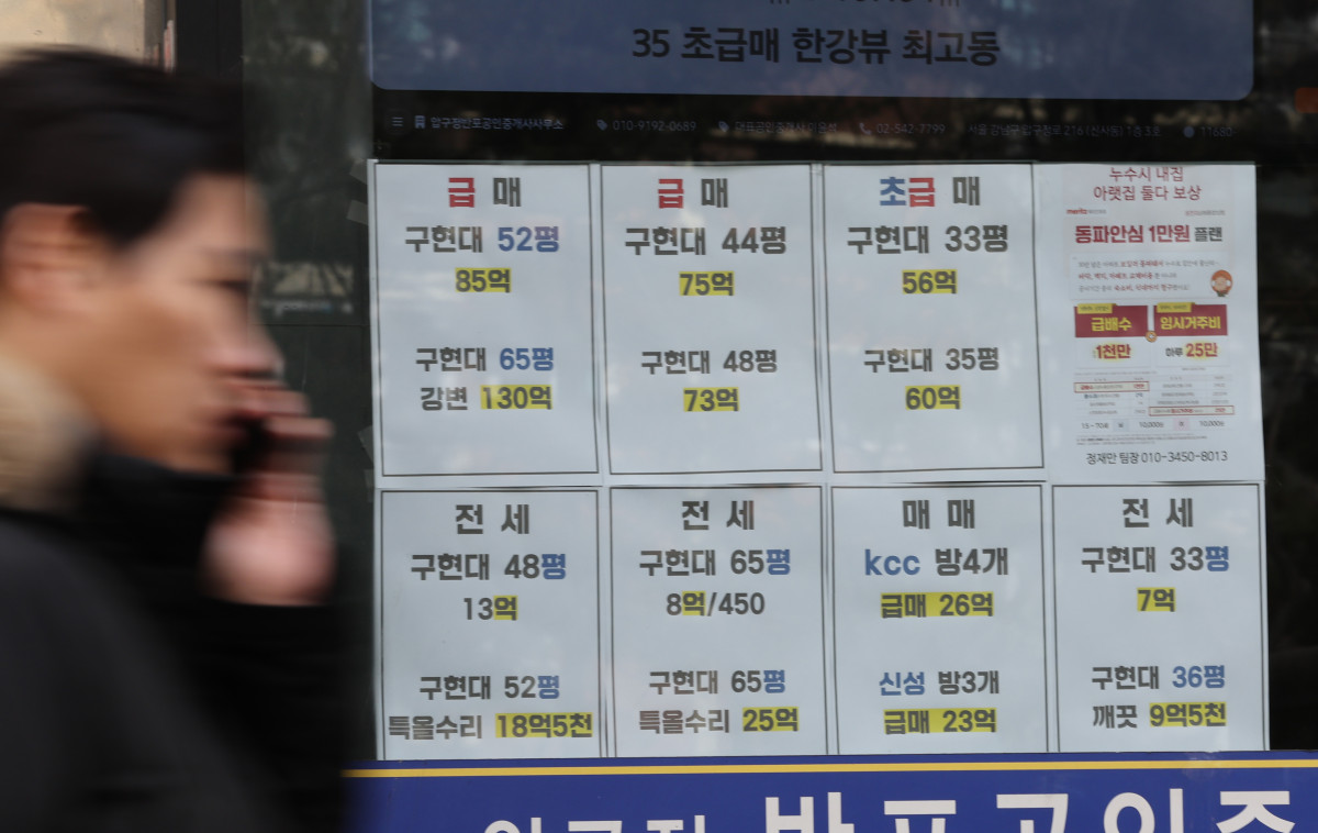 ▲서울 강남구 한 부동산중개업소에 급매, 초급매 등 아파트 매매 물건이 표시돼있다. (사진제공=연합뉴스)