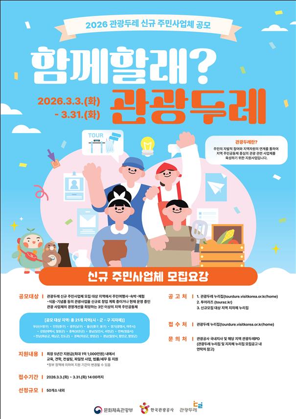 ▲2026 관광두레 신규 주민사업체 공모 포스터 (사진제공=문체부)